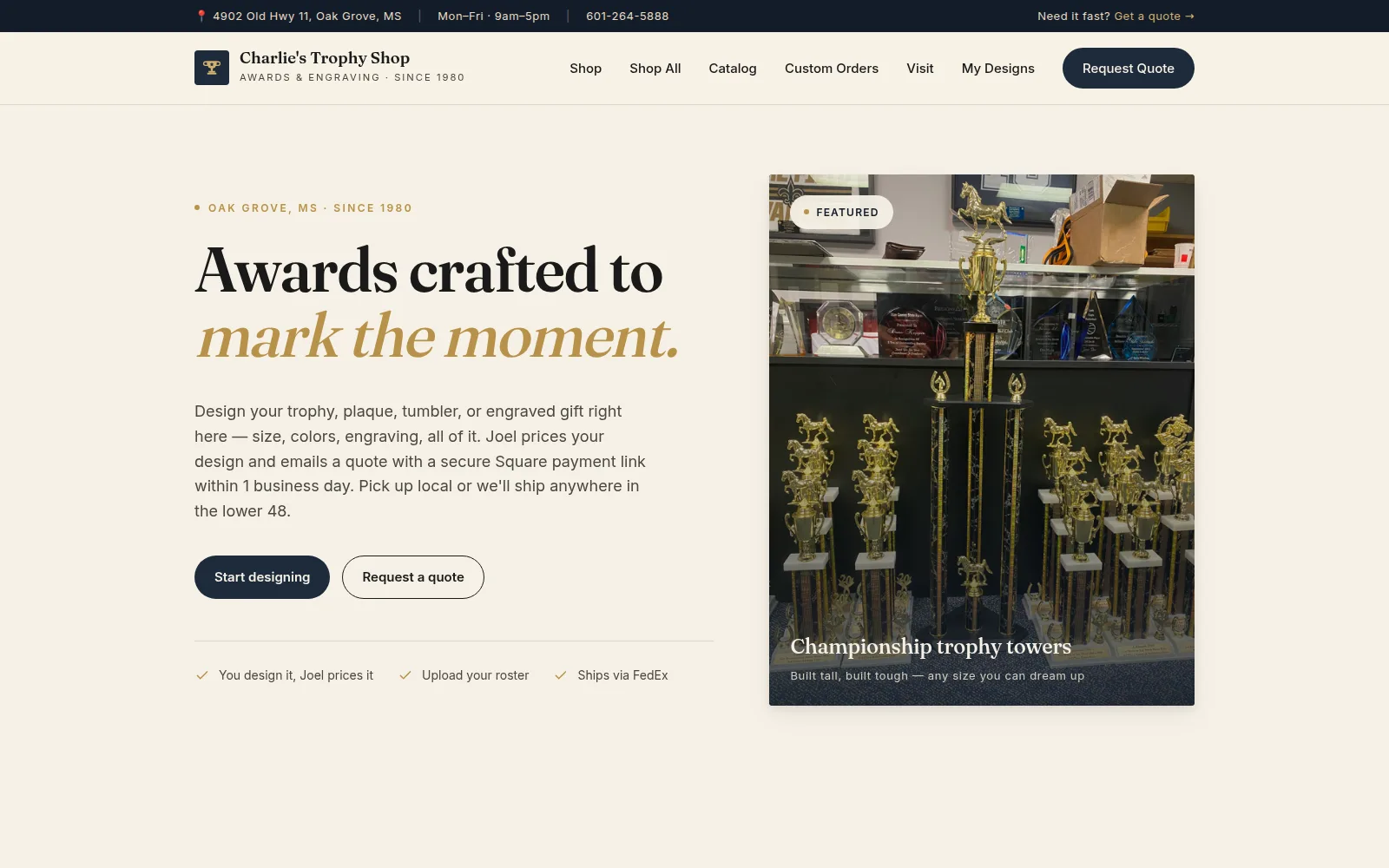 Screenshot of Charlie's Trophy Shop
