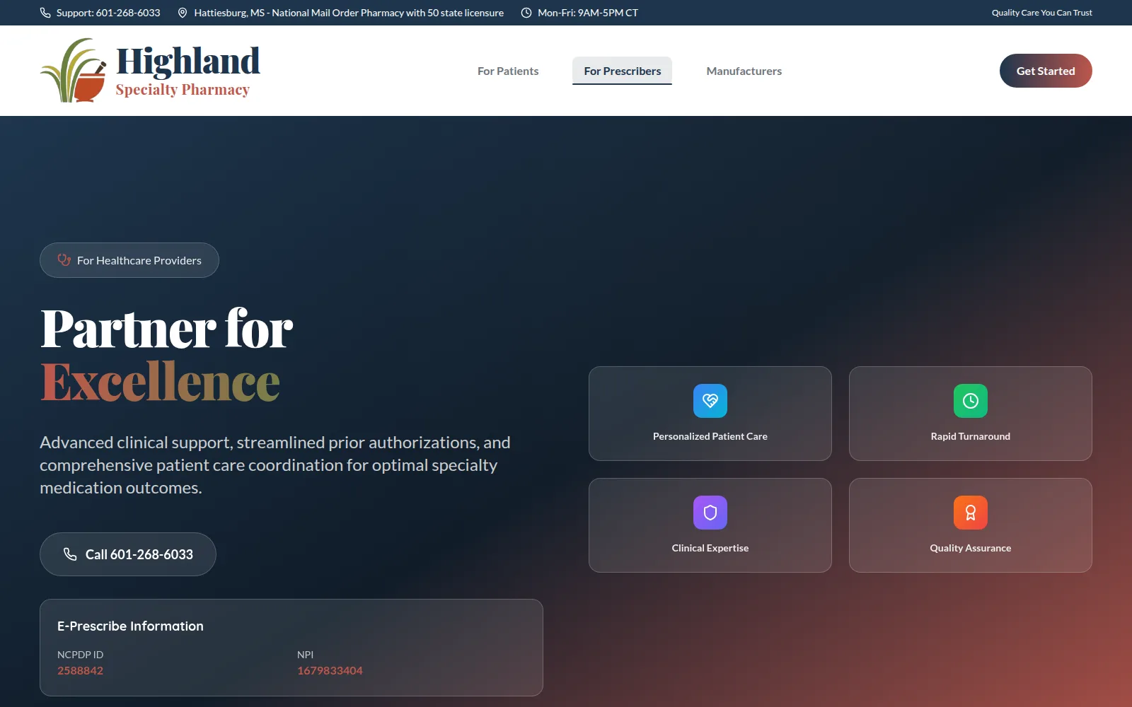 Prescriber page with portal access.